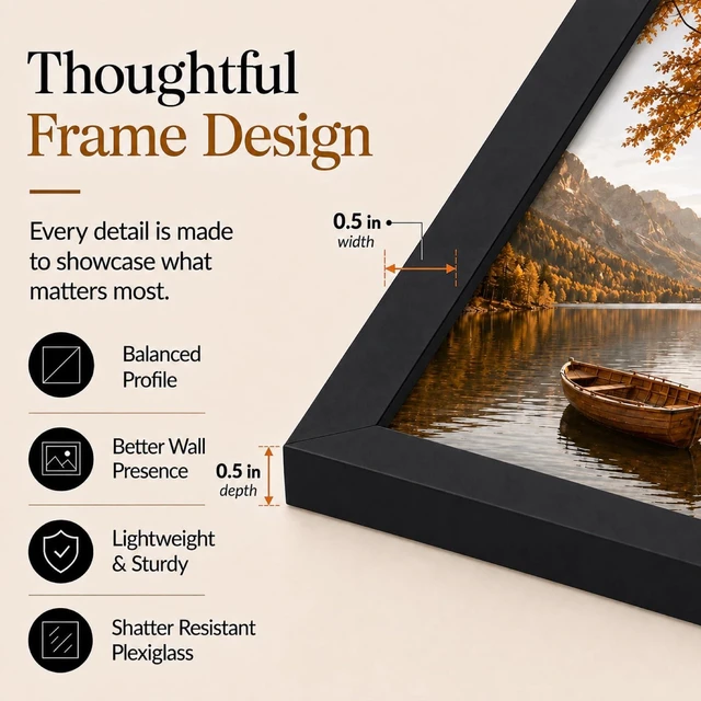 Alt view image 2 of 7 - 8.5x11 inch Picture Frame Black for Certificate Poster and Photo, Horizontal and Vertical Formats for Wall Hanging or Tabletop, 8.5x11 Frame with Shatter Resistant Plexiglass, Black