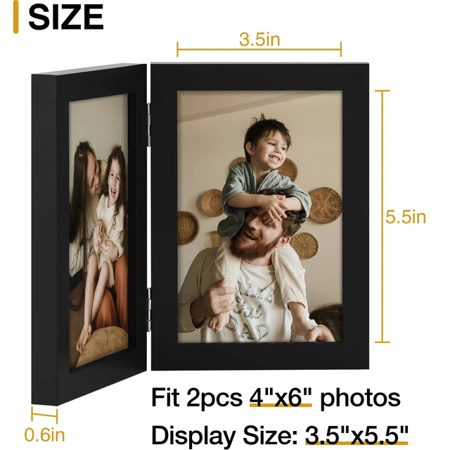 Alt view image 3 of 7 - Double 4x6 Picture Frame Vertical, Black | Engineered Wood Bifold Photo Frame with Plexiglass, Fits 2 4x6 Pictures for Tabletop Display, 1 Pack