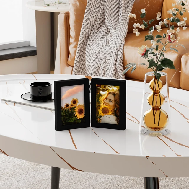 Alt view image 2 of 7 - Double 4x6 Picture Frame Vertical, Black | Engineered Wood Bifold Photo Frame with Plexiglass, Fits 2 4x6 Pictures for Tabletop Display, 1 Pack