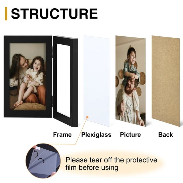 Alt view image 4 of 7 - Double 4x6 Picture Frame Vertical, Black | Engineered Wood Bifold Photo Frame with Plexiglass, Fits 2 4x6 Pictures for Tabletop Display, 1 Pack