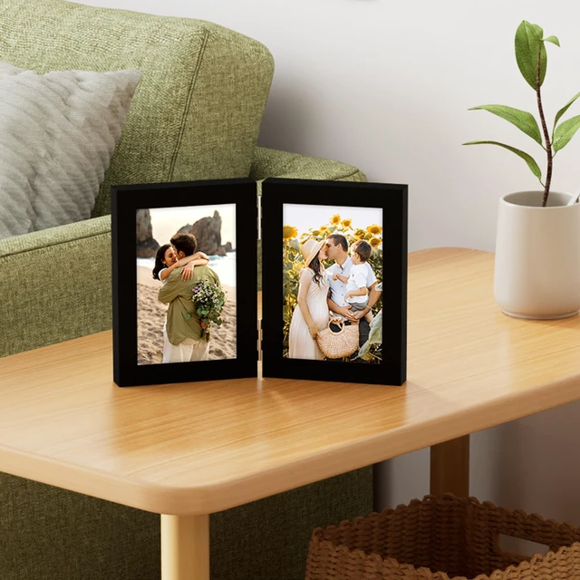 Alt view image 5 of 7 - Double 4x6 Picture Frame Vertical, Black | Engineered Wood Bifold Photo Frame with Plexiglass, Fits 2 4x6 Pictures for Tabletop Display, 1 Pack