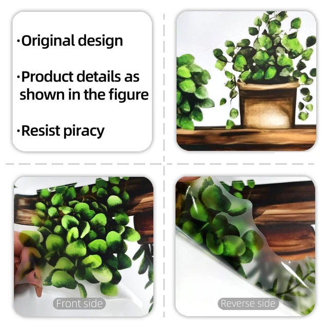 Alt view image 6 of 6 - 3 Pack 3D Potted Green Plant Shelf Wall Decals, Hanging Green Plant Wooden Shelf Wall Stickers for Bathroom Kitchen Living Room Bedroom Home Decor
