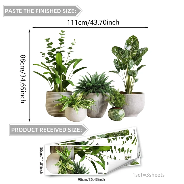 Alt view image 2 of 5 - Large Green Plant Wall Decals Tropical Leaves 3D Potted Plant Wall Stickers for Living Room Bedroom Home Wall Decor 43.7x34.65inch