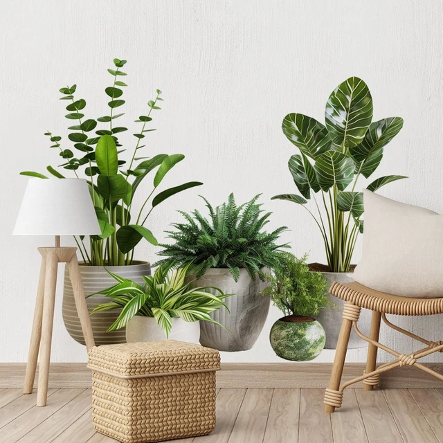 Alt view image 5 of 5 - Large Green Plant Wall Decals Tropical Leaves 3D Potted Plant Wall Stickers for Living Room Bedroom Home Wall Decor 43.7x34.65inch