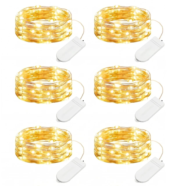 Main image of 6 Pack Battery Operated LED Fairy Lights for Christmas Decor | 20 LED Bulbs, Flexible Silver Wire, Waterproof, Lovely for DIY Crafts Wedding Table Centerpieces Decoration