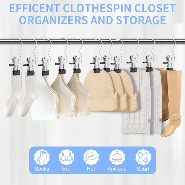 Alt view image 4 of 7 - 30 Pack Heavy Duty Clothes Pins, Boot Hangers for Closet, Laundry Hook Hanging Clips Clamps for Closet Organizer Pants Hats Socks Towels Clips, Clothespins Hanger for Travel Handbag Legging