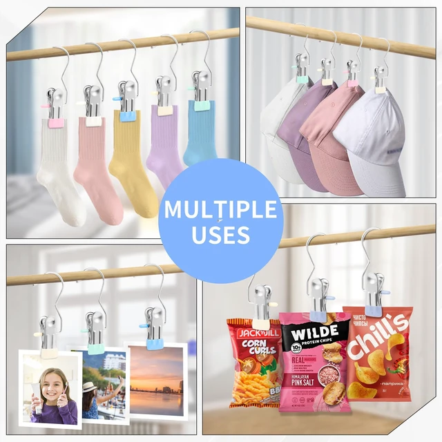 Alt view image 3 of 7 - 30 Pack Heavy Duty Clothes Pins, Boot Hangers for Closet, Laundry Hook Hanging Clips Clamps for Closet Organizer Pants Hats Socks Towels Clips, Clothespins Hanger for Travel Handbag Legging