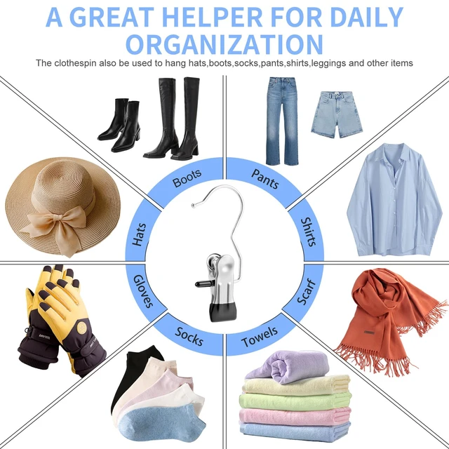 Alt view image 7 of 7 - 30 Pack Heavy Duty Clothes Pins, Boot Hangers for Closet, Laundry Hook Hanging Clips Clamps for Closet Organizer Pants Hats Socks Towels Clips, Clothespins Hanger for Travel Handbag Legging