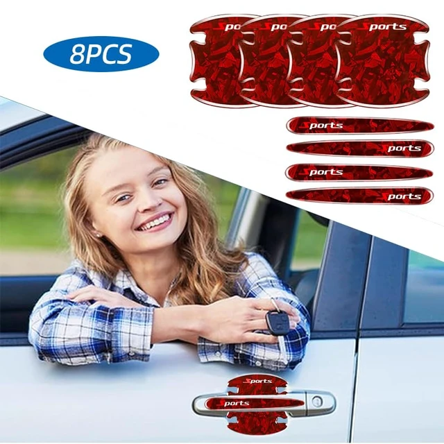 Alt view image 2 of 7 - 8PCS Car Door Handle Scratch Protectors, 3D Patterned Carbon Fiber-MarkingAnti Scratch,Universal for Most Cars (Black)