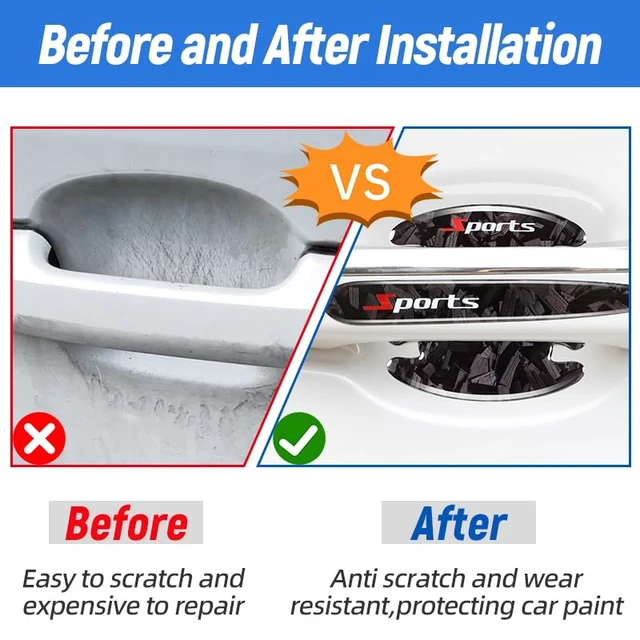 Alt view image 3 of 7 - 8PCS Car Door Handle Scratch Protectors, 3D Patterned Carbon Fiber-MarkingAnti Scratch,Universal for Most Cars (Black)