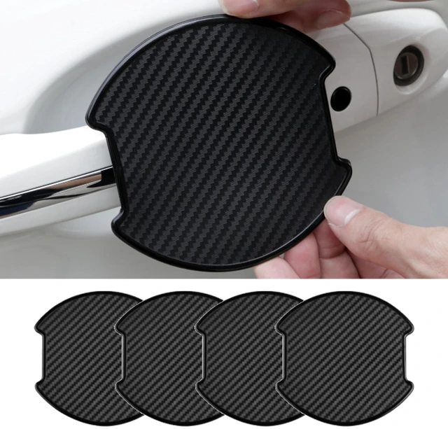 Main image of 4PCS Car Door Handle Cup Scratch Protectors, TPU Carbon Fiber Door Bowl 3D Sticker, Handle Paint Cover Guard Pad, Universal Door Handle Protective Film for Most Cars (Large-Black)