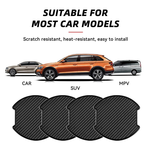 Alt view image 5 of 6 - 4PCS Car Door Handle Cup Scratch Protectors, TPU Carbon Fiber Door Bowl 3D Sticker, Handle Paint Cover Guard Pad, Universal Door Handle Protective Film for Most Cars (Large-Black)