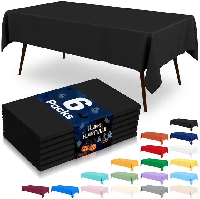 Main image of 6 Packs Plastic Table Cloth Black Disposable Tablecloth | Waterproof Rectangle Tablecloth, Leakproof & Sturdy Decorative Table Covers for Halloween, Party and Outdoor, 54" x 108"