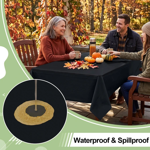 Alt view image 2 of 7 - 6 Packs Plastic Table Cloth Black Disposable Tablecloth | Waterproof Rectangle Tablecloth, Leakproof & Sturdy Decorative Table Covers for Halloween, Party and Outdoor, 54" x 108"