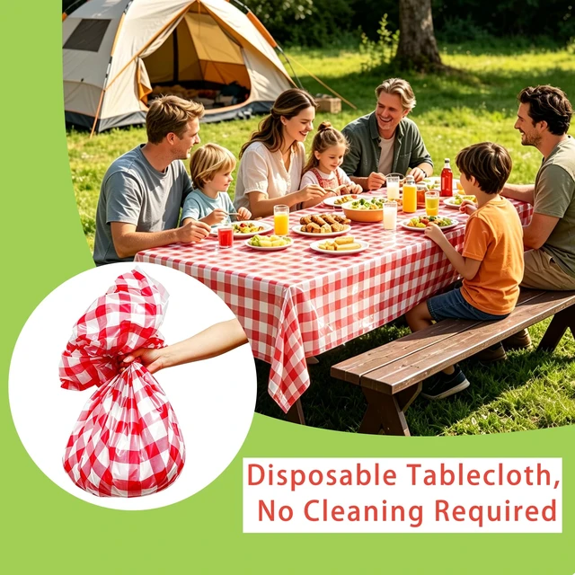 Alt view image 2 of 5 - 4 Pack Disposable Plastic Tablecloths, 54 x 108 Inch Waterproof Red White Gingham Check Table Covers, Rectangle Spillproof Table Cloths for Picnic, Birthday Party, Back to School Supplies