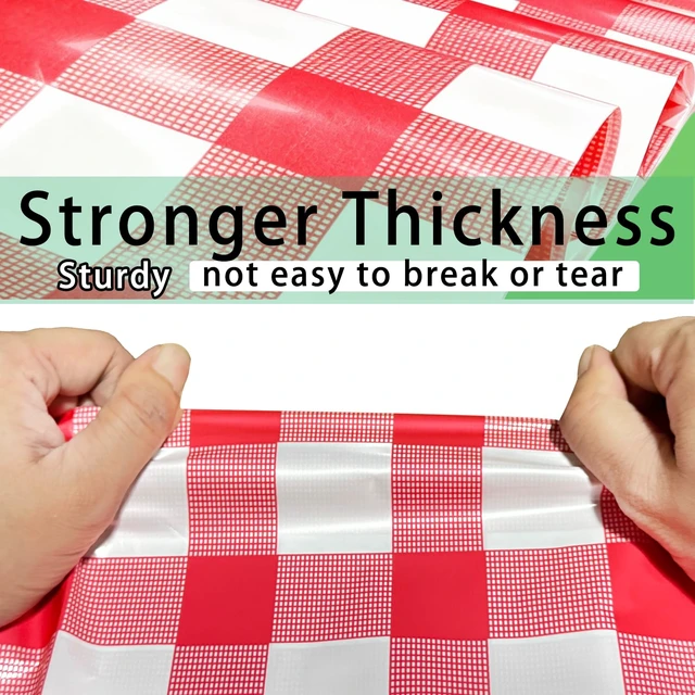 Alt view image 5 of 5 - 4 Pack Disposable Plastic Tablecloths, 54 x 108 Inch Waterproof Red White Gingham Check Table Covers, Rectangle Spillproof Table Cloths for Picnic, Birthday Party, Back to School Supplies