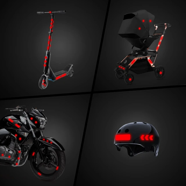 Alt view image 6 of 7 - ® Reflective Stickers for Bikes & Helmets | 67pc Prismatic, Red | Bright German ORAFOL prismatic film with permanent adhesive for bikes, helmets, motorcycles and trailers; made for night use