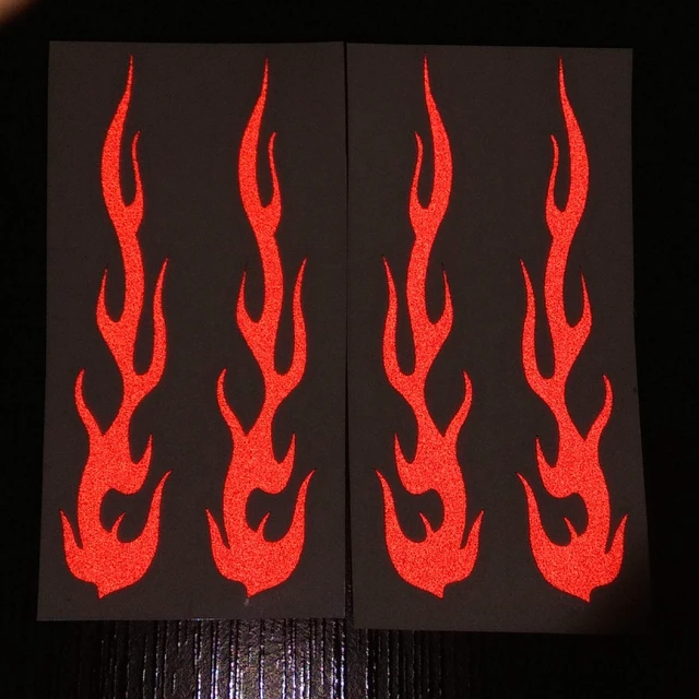 Alt view image 2 of 4 - Red Hot Rod Flame Fire Tribal Retro Reflective Decals Sticker for Helmet Cane Bicycle 1"x5", 4 Pack