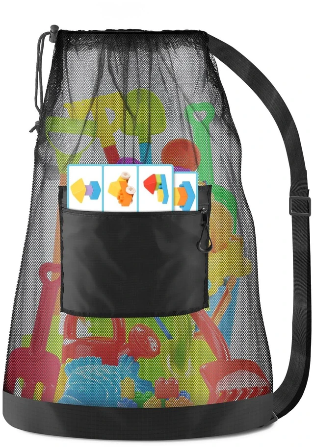 Main image of 1PC Large Mesh Beach Bag Drawstring Toys Bag | 24" x 36" Swim Pool Toys Balls Storage Bags Gym backpack, Beach Toy Shells Organizer