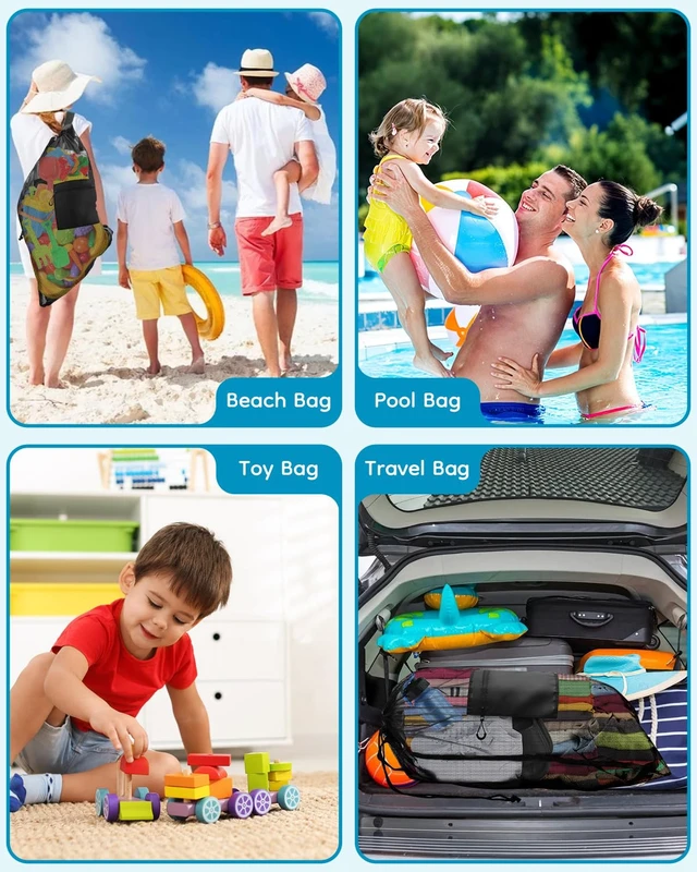 Alt view image 5 of 7 - 1PC Large Mesh Beach Bag Drawstring Toys Bag | 24" x 36" Swim Pool Toys Balls Storage Bags Gym backpack, Beach Toy Shells Organizer