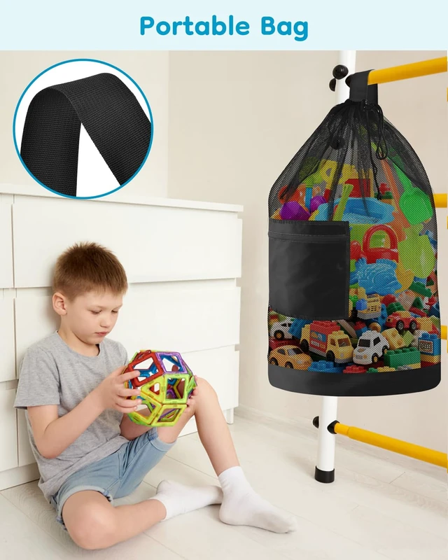 Alt view image 7 of 7 - 1PC Large Mesh Beach Bag Drawstring Toys Bag | 24" x 36" Swim Pool Toys Balls Storage Bags Gym backpack, Beach Toy Shells Organizer