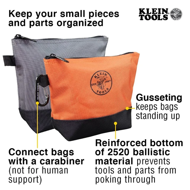 Alt view image 3 of 7 - 55470 Utility Bag, Stand-Up Zipper Tool Bags, Tough 1680d Ballistic Weave, Reinforced Bottoms, Orange/Black, Gray/Black, 2-Pack