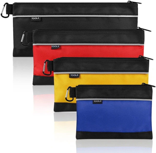 Main image of 4 Pack Tool Pouch, Small Tool Bag with Zipper, 1680D Oxford Tool Pouches | Waterproof Multipurpose with Carabiner for Men Tools, Tools, Stationary, Pencil Pouch, Storage Organizer