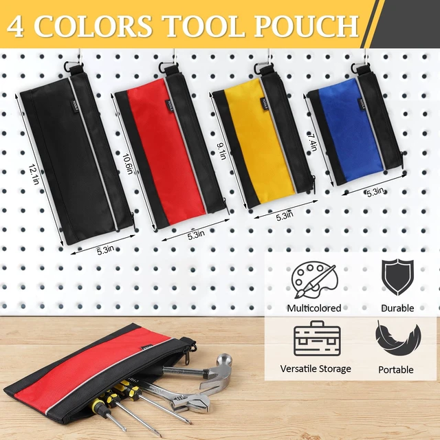 Alt view image 2 of 7 - 4 Pack Tool Pouch, Small Tool Bag with Zipper, 1680D Oxford Tool Pouches | Waterproof Multipurpose with Carabiner for Men Tools, Tools, Stationary, Pencil Pouch, Storage Organizer