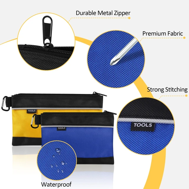 Alt view image 3 of 7 - 4 Pack Tool Pouch, Small Tool Bag with Zipper, 1680D Oxford Tool Pouches | Waterproof Multipurpose with Carabiner for Men Tools, Tools, Stationary, Pencil Pouch, Storage Organizer