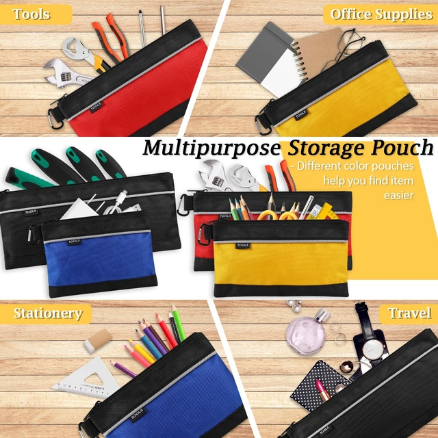 Alt view image 5 of 7 - 4 Pack Tool Pouch, Small Tool Bag with Zipper, 1680D Oxford Tool Pouches | Waterproof Multipurpose with Carabiner for Men Tools, Tools, Stationary, Pencil Pouch, Storage Organizer