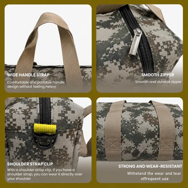 Alt view image 4 of 7 - Small Tool Bag, Width Mouth Tool Bag for Screwdrivers,Wrench,Hand Tools | Large Capacity Camouflage Tool Bags, Mechanic Tool Storage Handbag for vehicle maintenance carpentry workers plumber