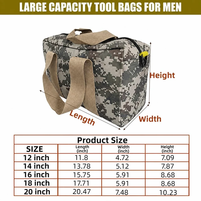 Alt view image 3 of 7 - Small Tool Bag, Width Mouth Tool Bag for Screwdrivers,Wrench,Hand Tools | Large Capacity Camouflage Tool Bags, Mechanic Tool Storage Handbag for vehicle maintenance carpentry workers plumber