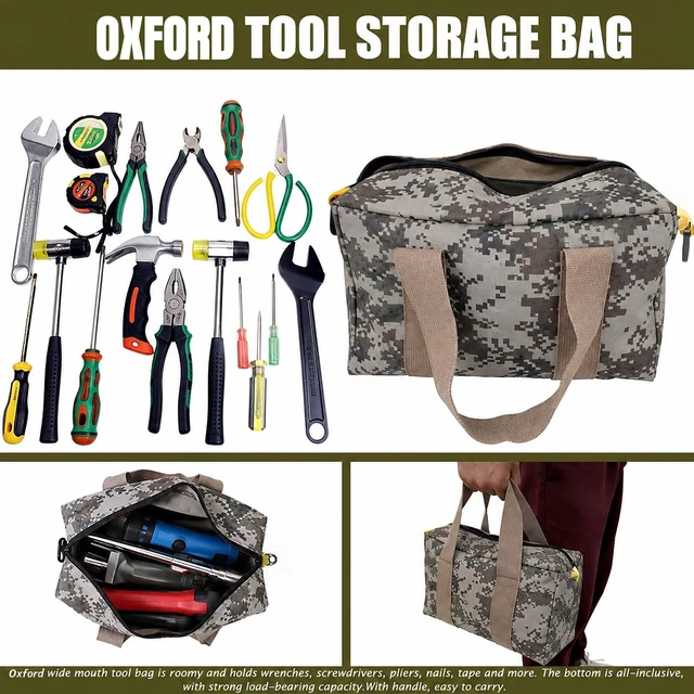 Alt view image 6 of 7 - Small Tool Bag, Width Mouth Tool Bag for Screwdrivers,Wrench,Hand Tools | Large Capacity Camouflage Tool Bags, Mechanic Tool Storage Handbag for vehicle maintenance carpentry workers plumber