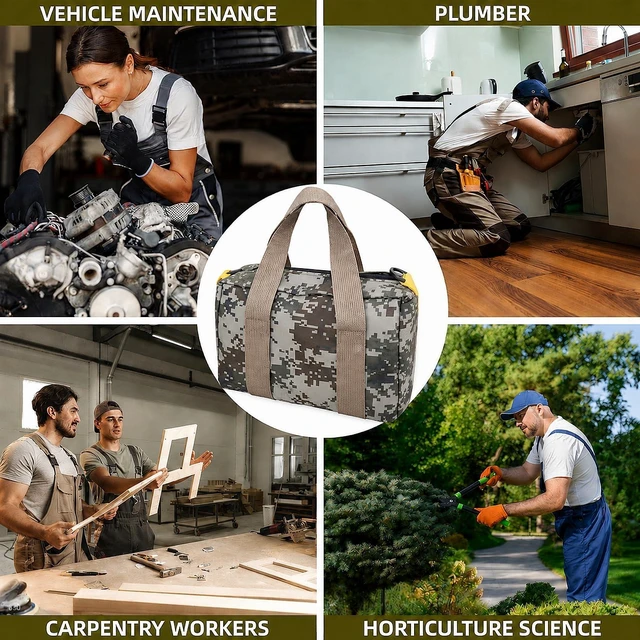 Alt view image 7 of 7 - Small Tool Bag, Width Mouth Tool Bag for Screwdrivers,Wrench,Hand Tools | Large Capacity Camouflage Tool Bags, Mechanic Tool Storage Handbag for vehicle maintenance carpentry workers plumber