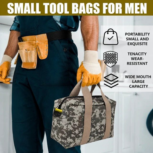Alt view image 5 of 7 - Small Tool Bag, Width Mouth Tool Bag for Screwdrivers,Wrench,Hand Tools | Large Capacity Camouflage Tool Bags, Mechanic Tool Storage Handbag for vehicle maintenance carpentry workers plumber
