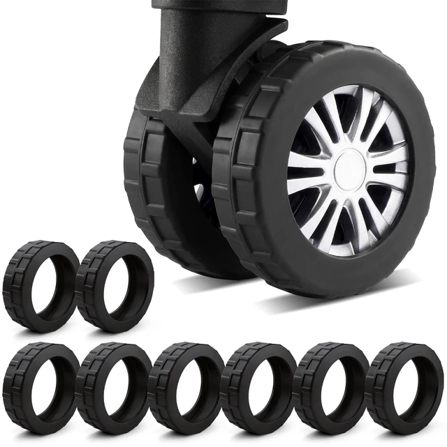 Main image of 8 PCS Silicone Luggage Wheel Covers, Suitcase Wheel Protectors, Anti-Slip Noise Reducing Luggage Wheel Covers Fits 2" - 2.4" for Carry On Luggage Wheels, Black