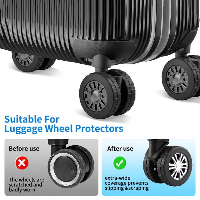 Alt view image 2 of 7 - 8 PCS Silicone Luggage Wheel Covers, Suitcase Wheel Protectors, Anti-Slip Noise Reducing Luggage Wheel Covers Fits 2" - 2.4" for Carry On Luggage Wheels, Black