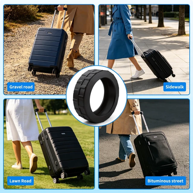 Alt view image 4 of 7 - 8 PCS Silicone Luggage Wheel Covers, Suitcase Wheel Protectors, Anti-Slip Noise Reducing Luggage Wheel Covers Fits 2" - 2.4" for Carry On Luggage Wheels, Black