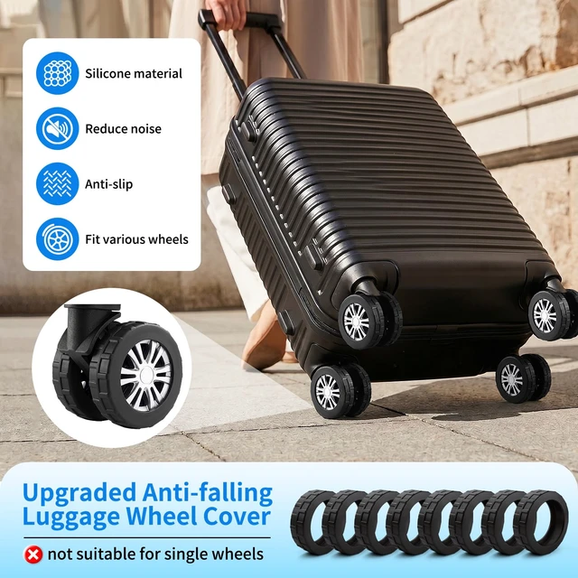 Alt view image 7 of 7 - 8 PCS Silicone Luggage Wheel Covers, Suitcase Wheel Protectors, Anti-Slip Noise Reducing Luggage Wheel Covers Fits 2" - 2.4" for Carry On Luggage Wheels, Black