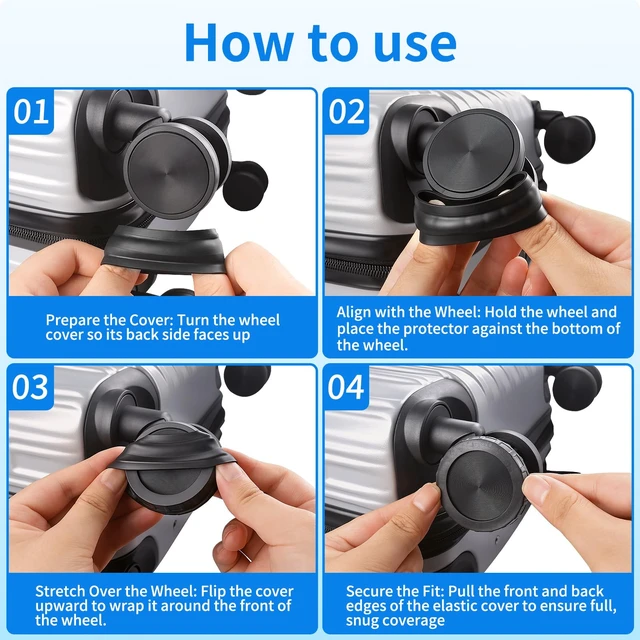 Alt view image 5 of 7 - 8 PCS Silicone Luggage Wheel Covers, Suitcase Wheel Protectors, Anti-Slip Noise Reducing Luggage Wheel Covers Fits 2" - 2.4" for Carry On Luggage Wheels, Black