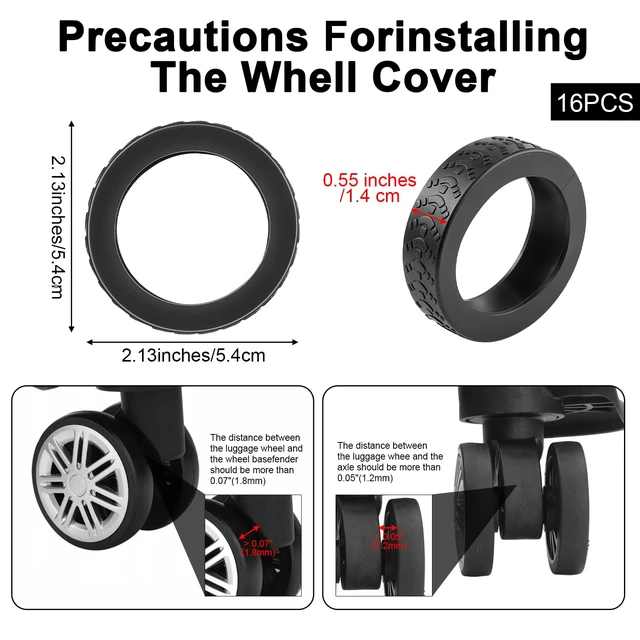 Alt view image 2 of 7 - 16pcs Luggage Wheel Covers Silicone Protective Covers Wear-Resistant Anti-Noise Travel Accessories for Rolling Suitcases Spinner Wheels (Black)