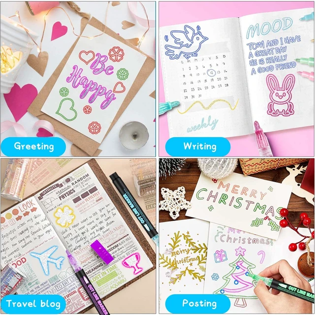 Alt view image 5 of 7 - Double Line Outline Markers, 36 Colors Super Squiggles Shimmer Outline Marker Pen Set, Self Outline Metallic Markers Glitter Writing Drawing Pens for Birthday Greeting Card, Doodling, DIY Art Crafts