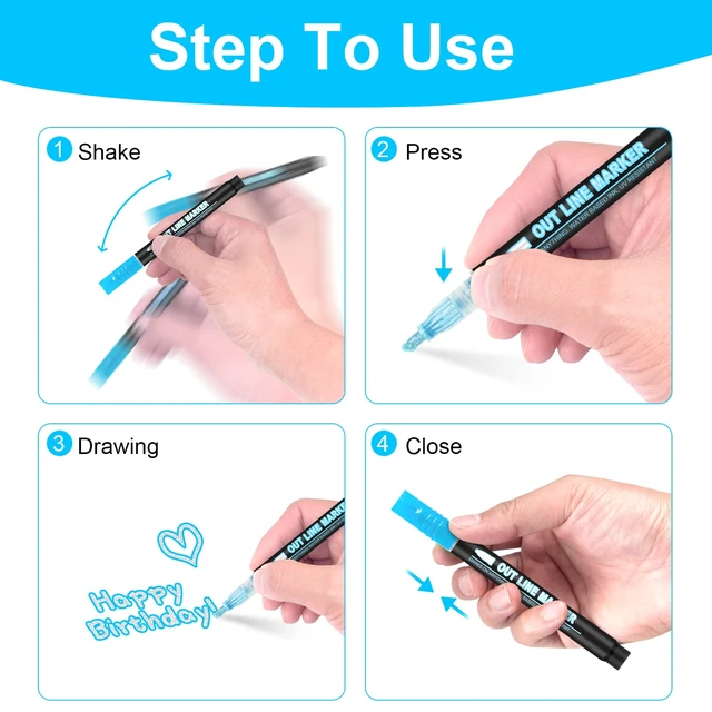 Alt view image 7 of 7 - Double Line Outline Markers, 36 Colors Super Squiggles Shimmer Outline Marker Pen Set, Self Outline Metallic Markers Glitter Writing Drawing Pens for Birthday Greeting Card, Doodling, DIY Art Crafts