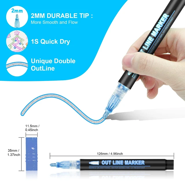 Alt view image 3 of 7 - Double Line Outline Markers, 36 Colors Super Squiggles Shimmer Outline Marker Pen Set, Self Outline Metallic Markers Glitter Writing Drawing Pens for Birthday Greeting Card, Doodling, DIY Art Crafts