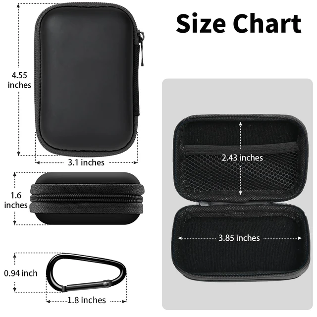 Alt view image 2 of 6 - Earbud Case Portable EVA Storage Bag Cell Phone Accessories Organizer with Carabiner for Wired/Wireless Earphone, Earbud, Earpieces, SD Memory Card, Camera Chips, Tech Pouch, Rectangle, Black