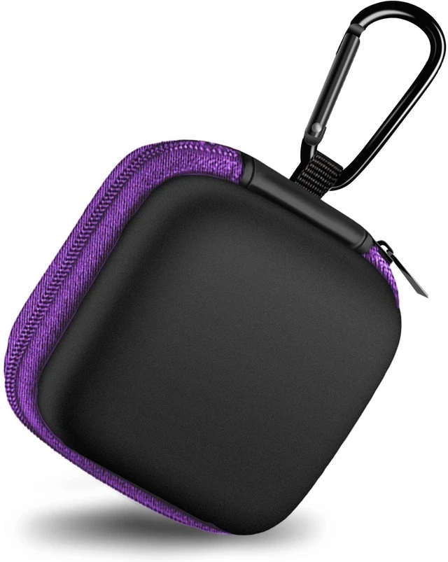 Main image of Square Earbud Case Portable EVA Carrying Case Storage Bag Cell Phone Accessories Organizer with Carabiner for Earphone, Earbud, Earpieces, SD Memory Card, Camera Chips, Tech Pouch, Purple