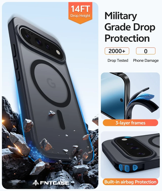 Alt view image 6 of 7 - Google Pixel 11 Pro XL Case, Fit for Magsafe, Screen Protector | Translucent Matte Magnetic Back, 14FT Military Grade Drop Protection, Shockproof Protective Phone Cover, Black