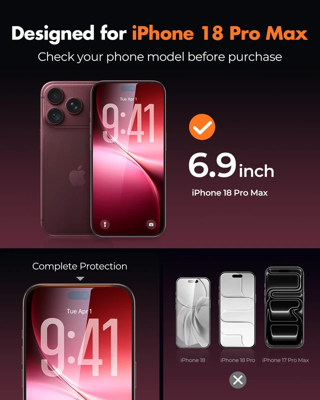 Alt view image 2 of 7 - 2-Pack Screen Protector for iPhone 18 Pro Max Tempered Glass | Military Grade Shatterproof, 9H+ Hardness, 99.99% HD Clear, Bubble-Free, Easy Installation Frame, for iPhone 18 Pro Max