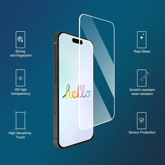 Alt view image 3 of 6 - Screen Protector + Camera Lens Protector for iPhone 15, 3+3 Pack | 6.1 inch,Tempered Glass Film, Case Friendly, Installation Frame, HD