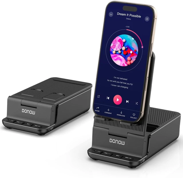 Main image of Cell Phone Stand for Desk, Cell Phone Holder with Bluetooth Speaker | Foldable and Adjustable Angle, Smart Induction Playback